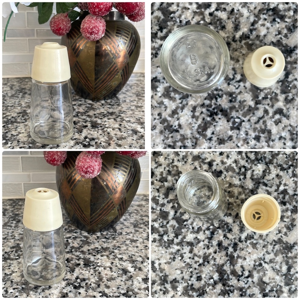 Vintage Glass Herb or Cheese Shaker with Cream Lid
